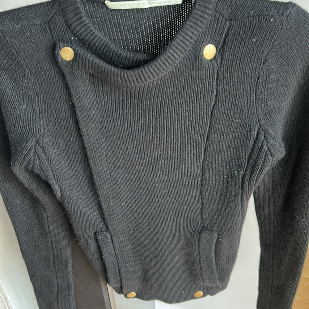 Cynthia Vincent Black Crew Neck Sweater with Gold Buttons/Accents - Picture 2 of 6